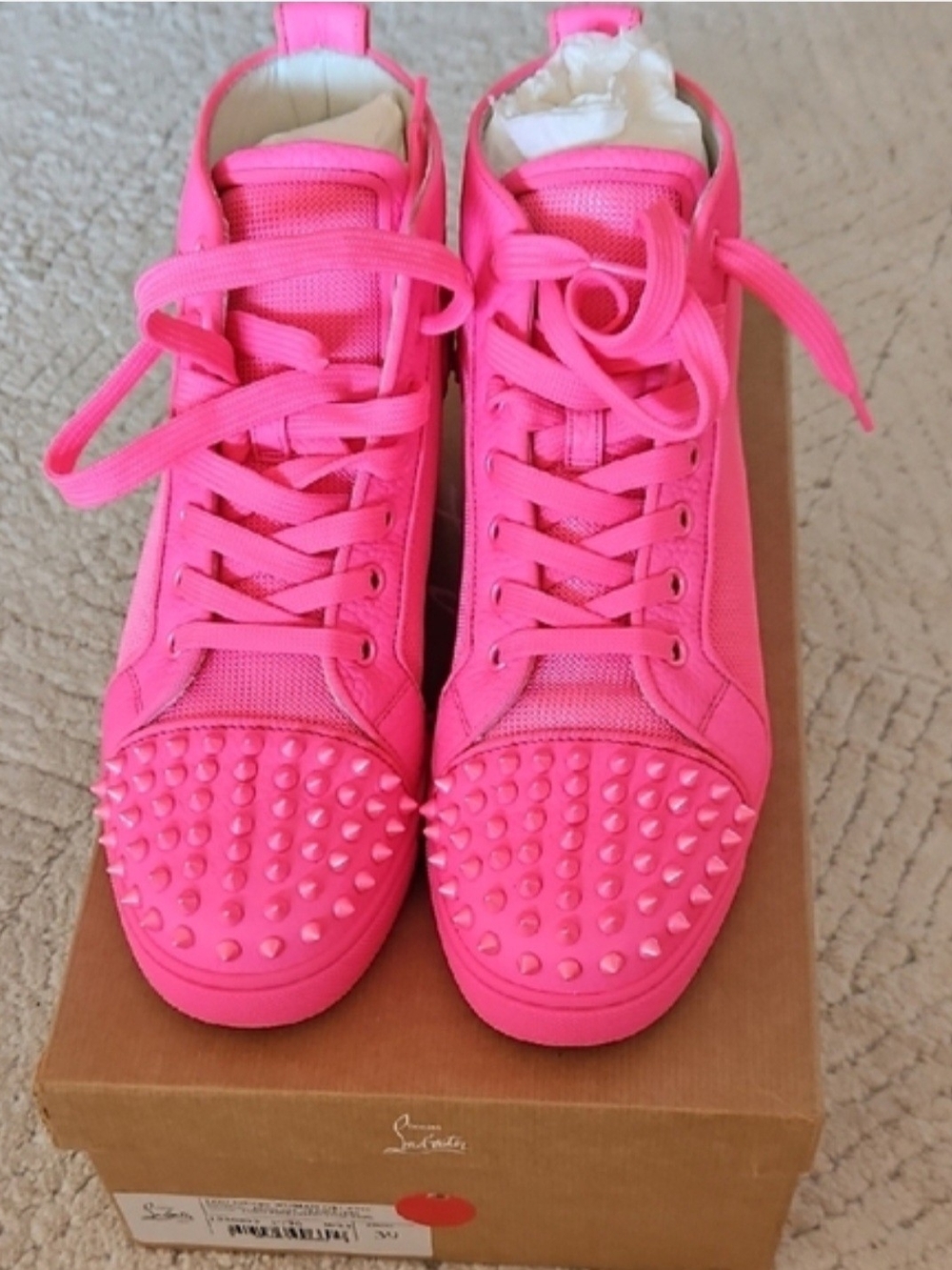 Christian Louboutin Women's Pink Spiked High-Top Sneakers - Picture 4 of 7
